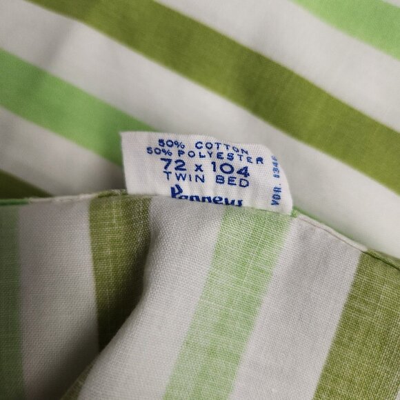 Vintage Fashion Manor Percale MCM Green Mod Twin Striped Flat Sheet 72 x 108 - Picture 5 of 7